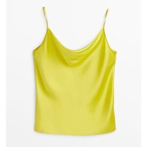 Massimo Dutti 100% Silk Draped Cami Top In Yellow S